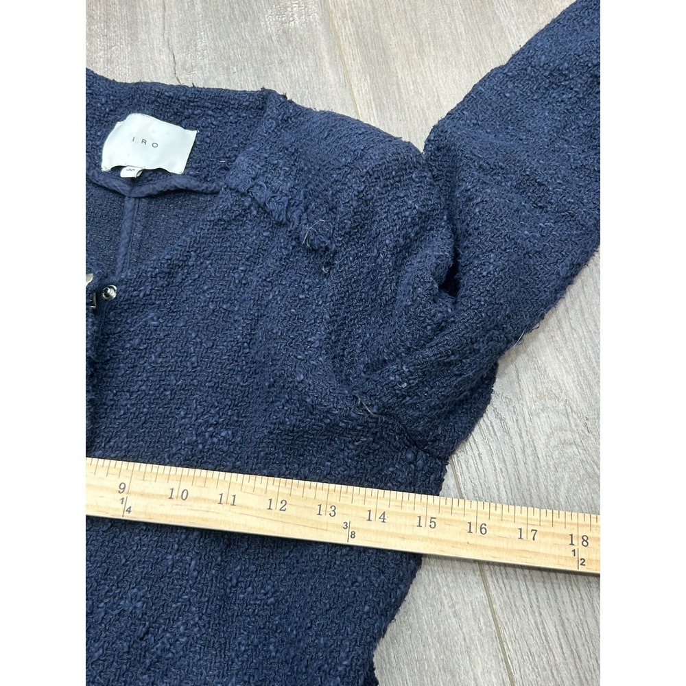 IRO Aggy Jacket Womens 38 Navy Blue Textured Zip Pocket Button Front Tweed Style - Picture 9 of 13